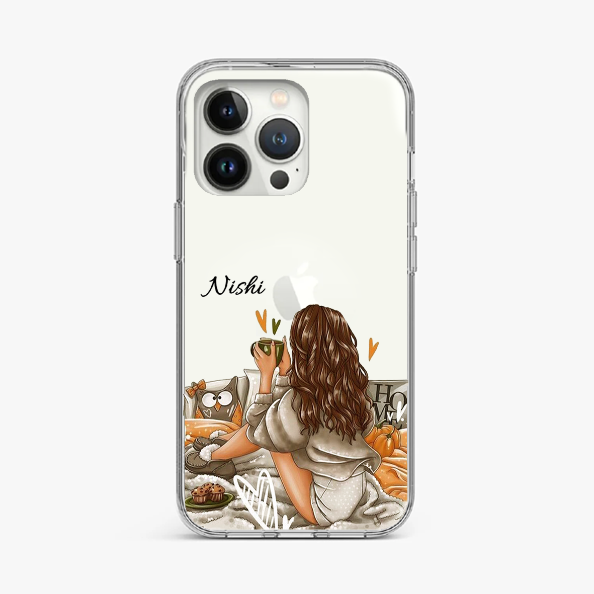 Girl with Coffee and Personalized Name Clear Case