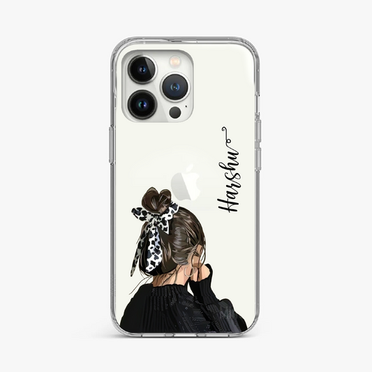Bun Hairstyle Girl Clear Case with Customized Name