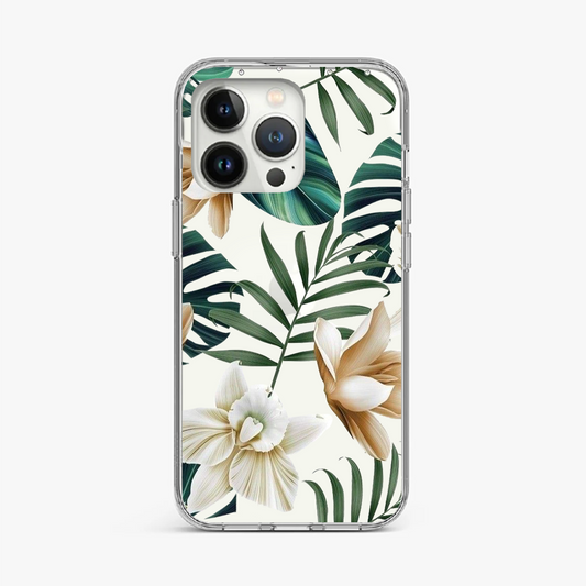 Palm Leaf and Orchid Pattern Clear Case