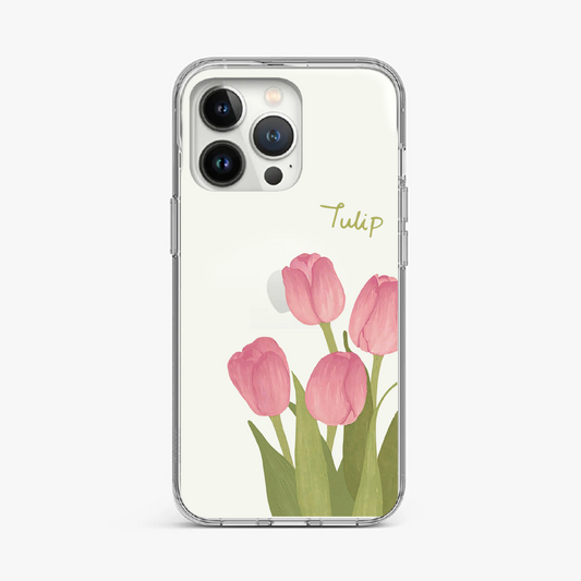 Pink Tulip Floral Clear Case