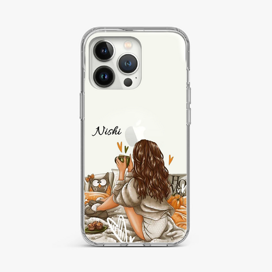 Girl with Coffee and Personalized Name Clear Case