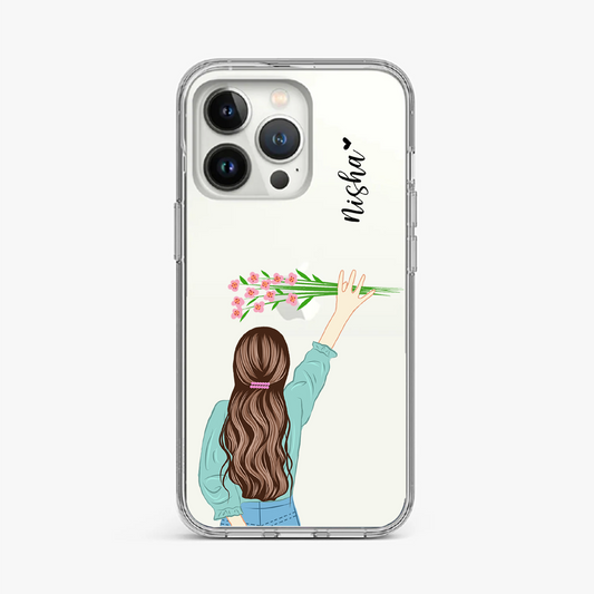 Brunette Girl Clear Case with Customized Name