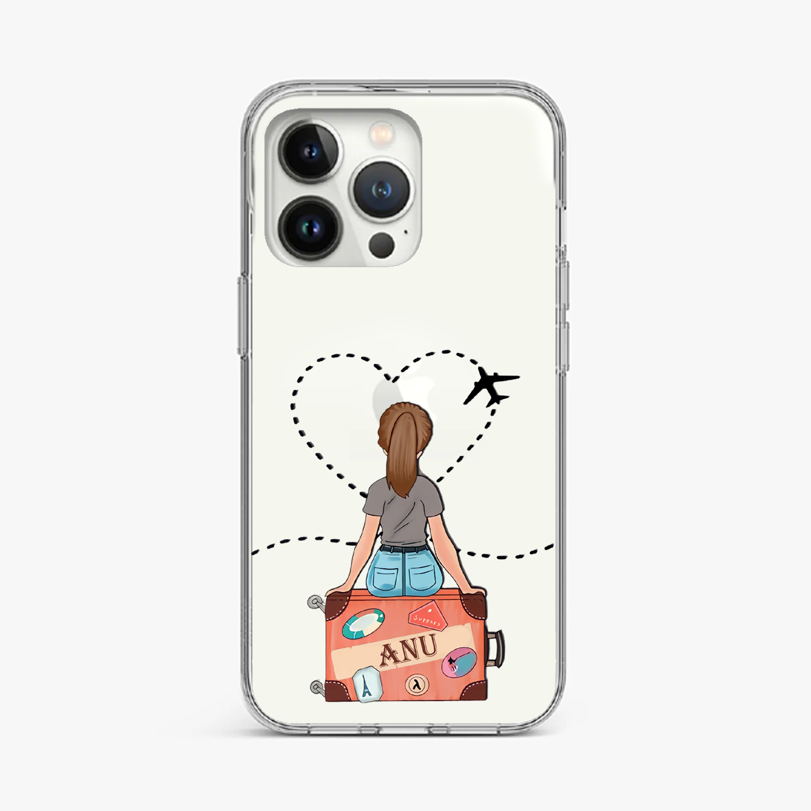 Travel-Themed Girl Illustration Clear Case with Customized Name