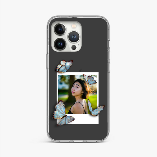Personalized Polaroid Photo and Butterflies Clear Case