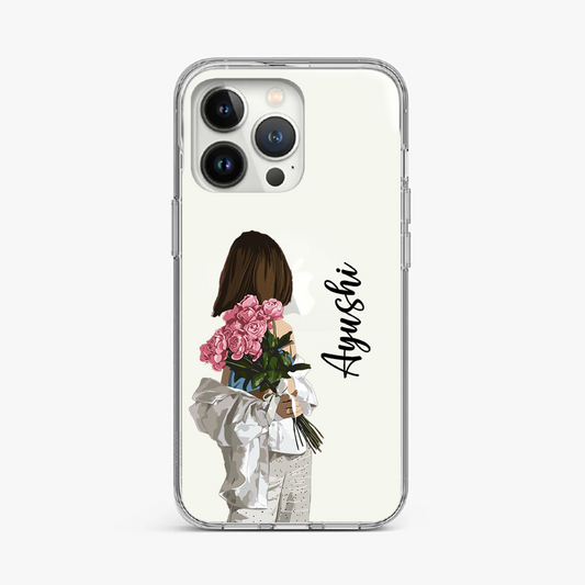 Girl Holding Pink Roses Clear Case