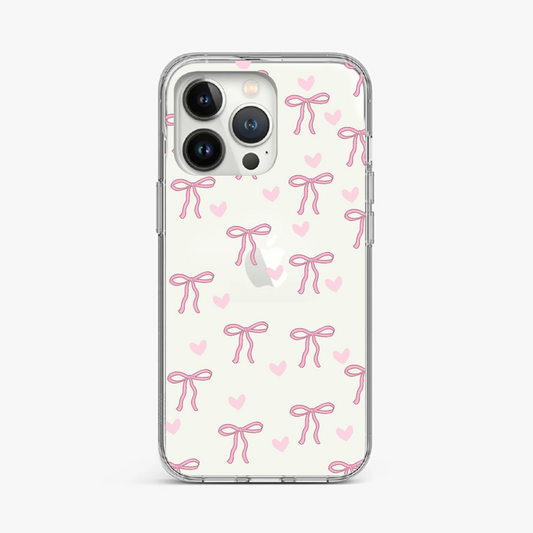 Elegant Pink Bow and Heart Pattern Clear Case