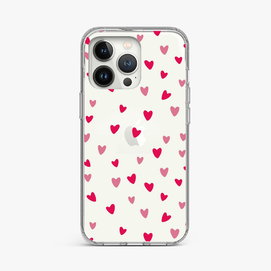 Pink & Red Heart Pattern Clear Case