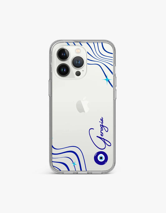 Aesthetic Evil Eye Clear Case with Customized Name