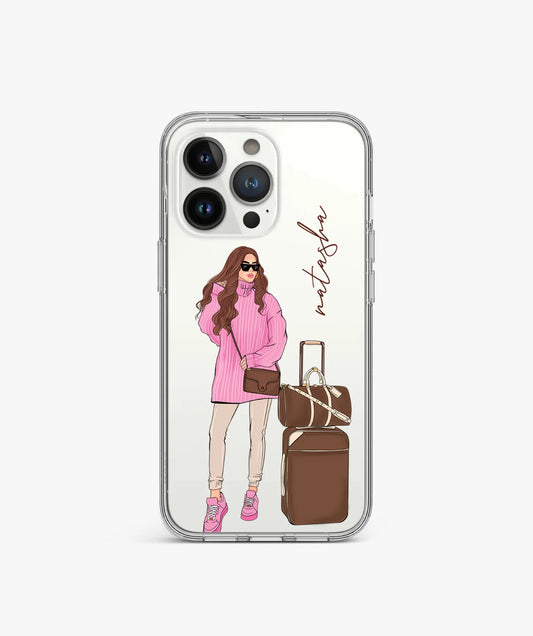 Travel Girl Clear Case with Customized Name